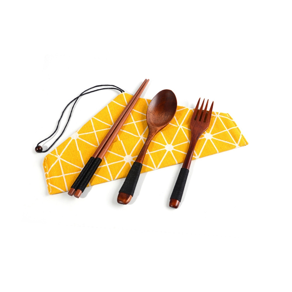 Wooden Cutlery Sets with Cloth Pouches